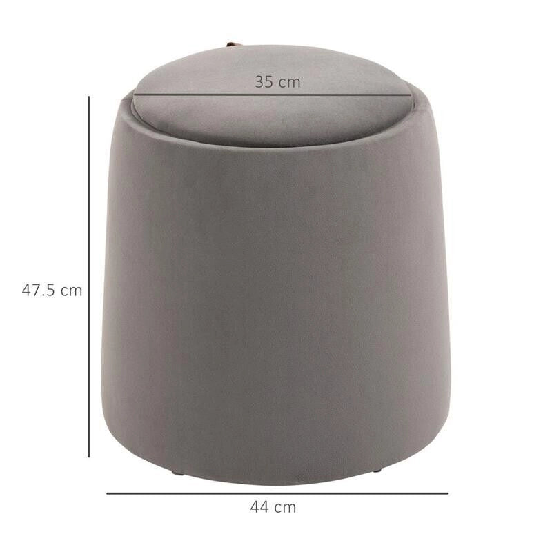 POUF CONTENITORE IN VELLUTO 2 IN 1 CONVERTIBILE IN TAVOLINO Ø44X47.5CM GRIGIO
