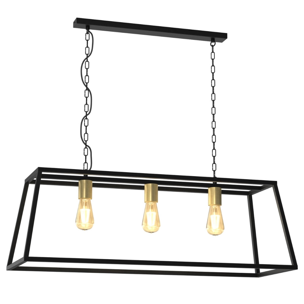Lampada sospensione industriale trapezio nero-oro 3xE27 Luminex