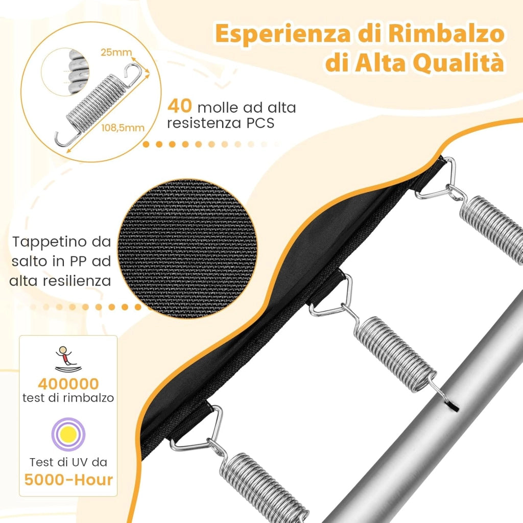Tappeto Elastico per Bambini da Esterno ed Interno, Trampolino Rettangolare 190CM con Altalena e Rete di Sicurezza per Bambini più di 3 Anni, Portata 100kg