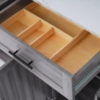 Carrello da Cucina Multifunzione con Tavolo Ribaltabile, Ripiani Interni e 5 Ruote, 2 Cassetti e Mobiletto Salvaspazio, 129x71x91,5 cm, Grigio