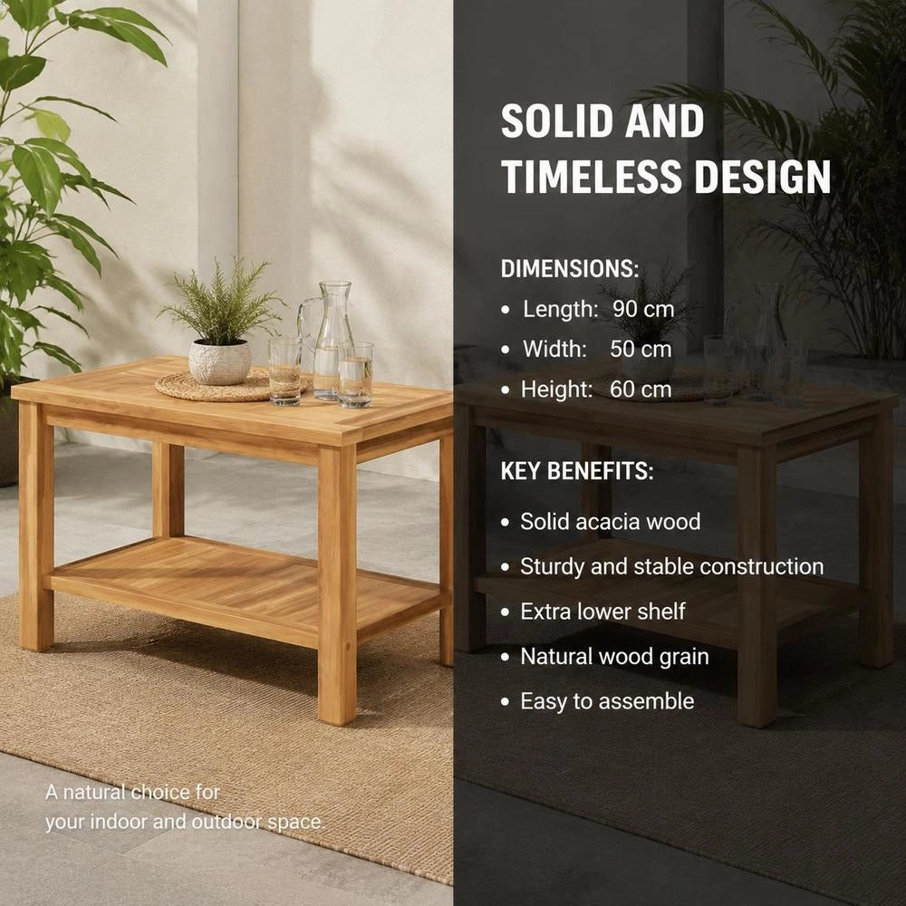 Coffee Table With Storage, Solid Teak Wood Living Room Table, Brown, 70 X 40 X 45 Cm