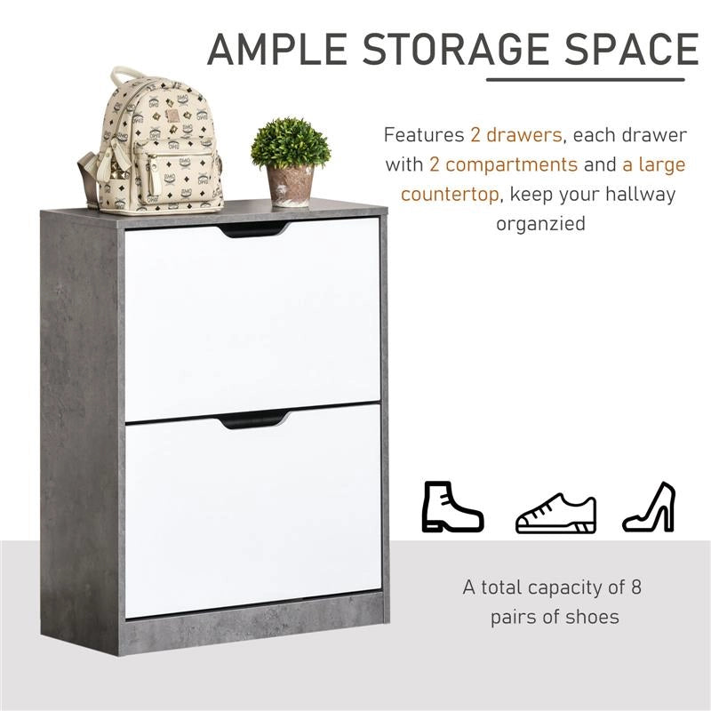 SCARPIERA SALVASPAZIO 2 ANTE PER 8 PAIA DI SCARPE 62.5X24X81 CM GRIGIO E BIANCO