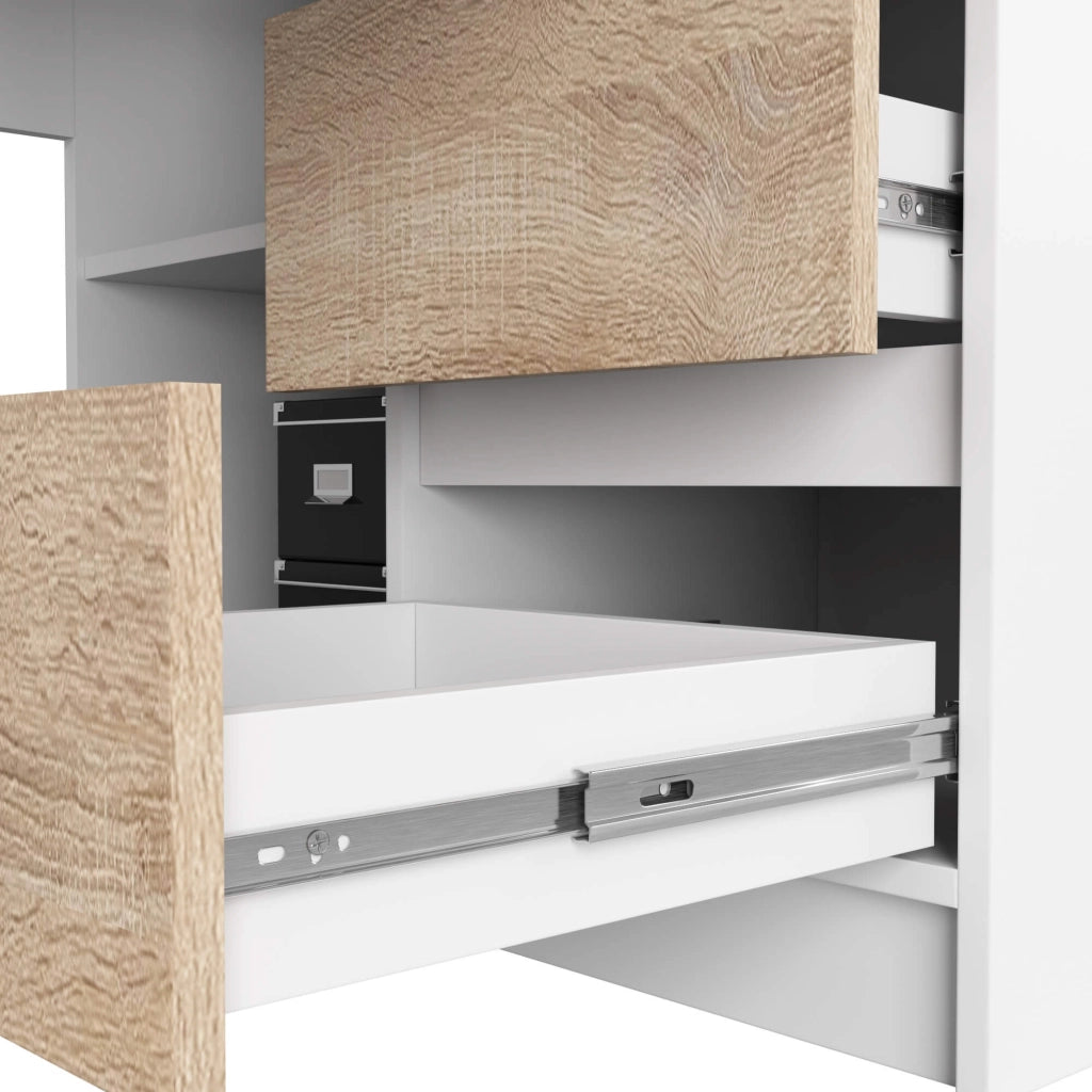 Scrivania angolare AKORD B20 Bianco 155 cm 1 anta 3 cassetti inserto frontale Sonoma Quercia 155x85x77 cm Modello a destra
