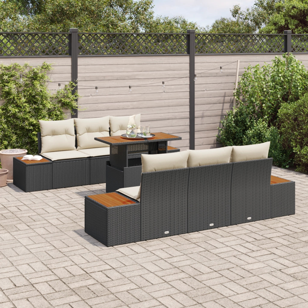 Set divano da giardino a 7 pezzi con cuscini in rattan nero polyrattan