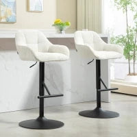 Set di 2 sgabelli da bar sedie da bar altezza regolabile tessuto effetto lino e base in acciaio 52,5 x 53 x 86,5-108 cm crema