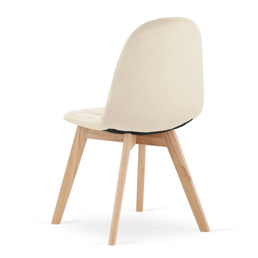 Sedia da pranzo Bora in velluto beige con gambe in faggio