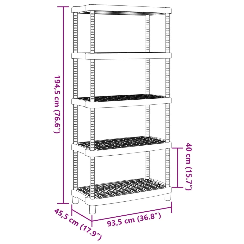 Scaffale a 5 Ripiani Nero 93,5x45,5x194,5 cm in PP CFW3088594