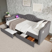 Letto Imbottito Contenitore con USB e Cassetti ¨C MINIMAL ¨C Tessuto Grigio 90x200 senza materasso