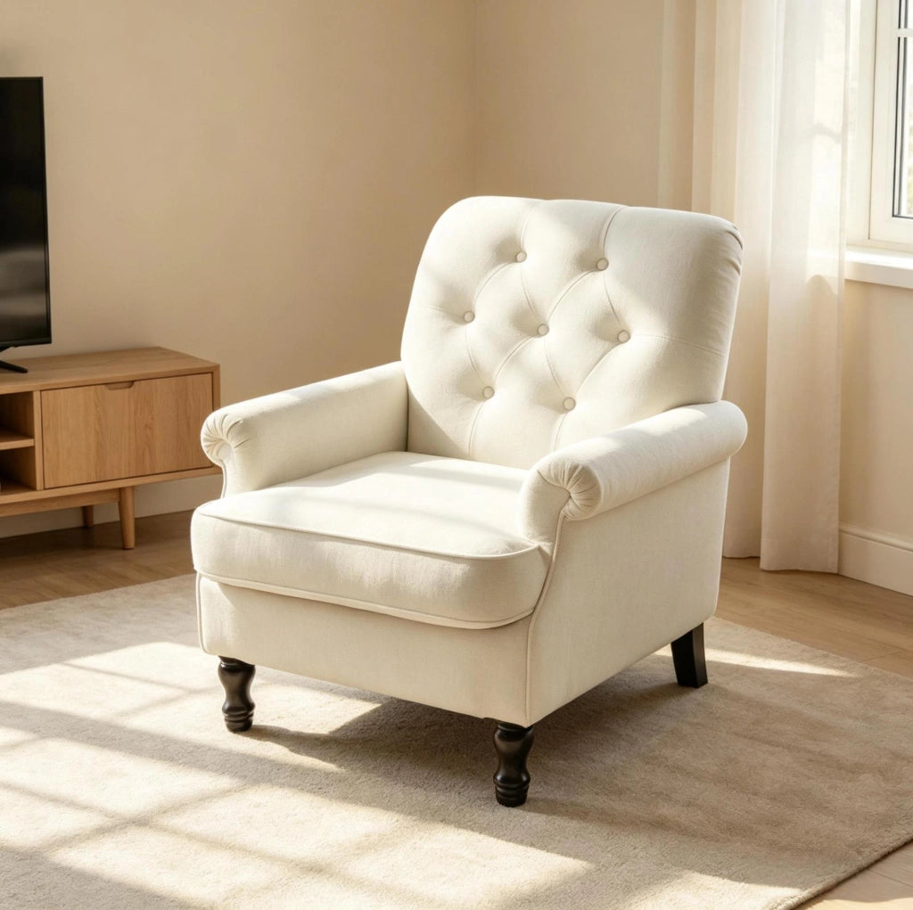 Poltrona relax 1 posto in lino color crema con cuscini imbottiti