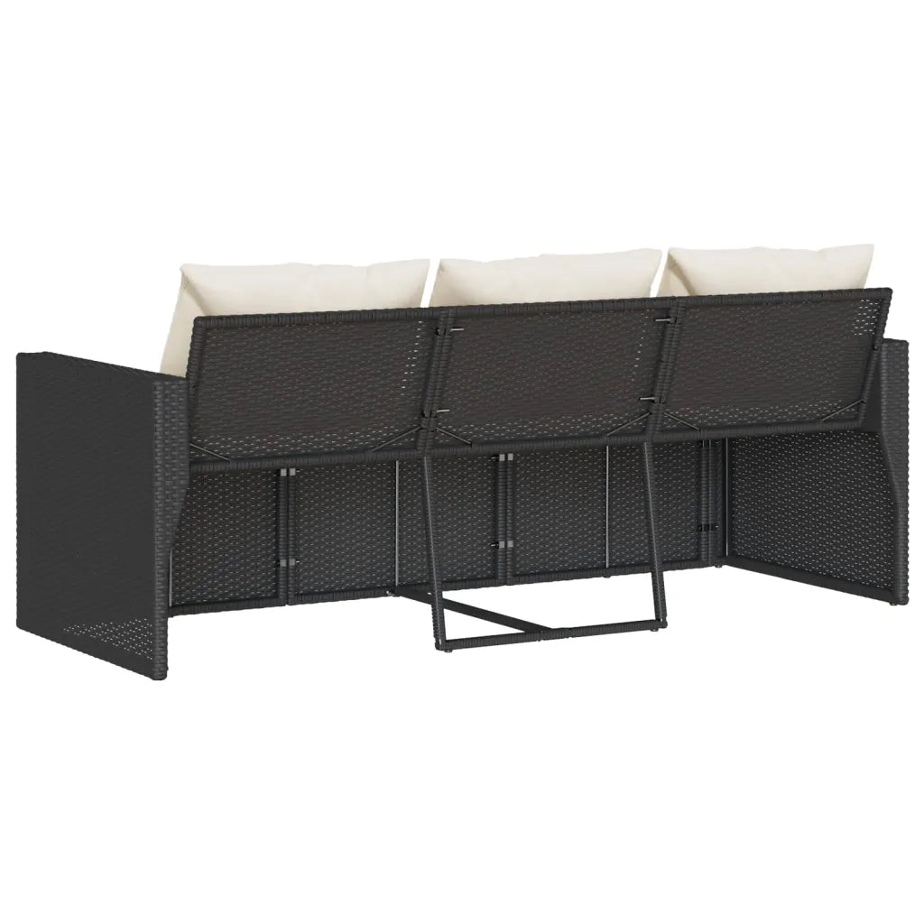 Divano da Giardino a 3 Posti con Cuscini Nero in Polyrattan 366340
