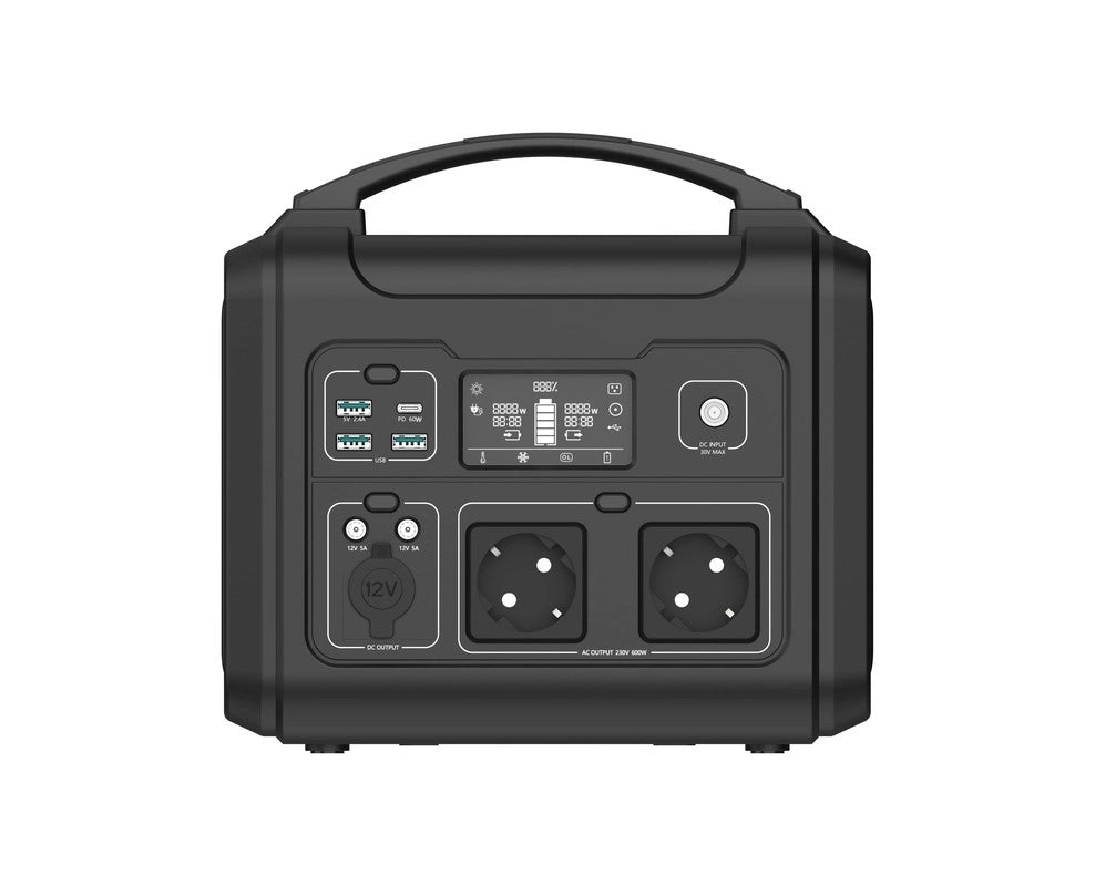 EZVIZ  PS600. stazione di alimentazione portatile. capacit√† 607Wh. 9 ingressi. display smart. ricarica con pannello solare (non incluso)