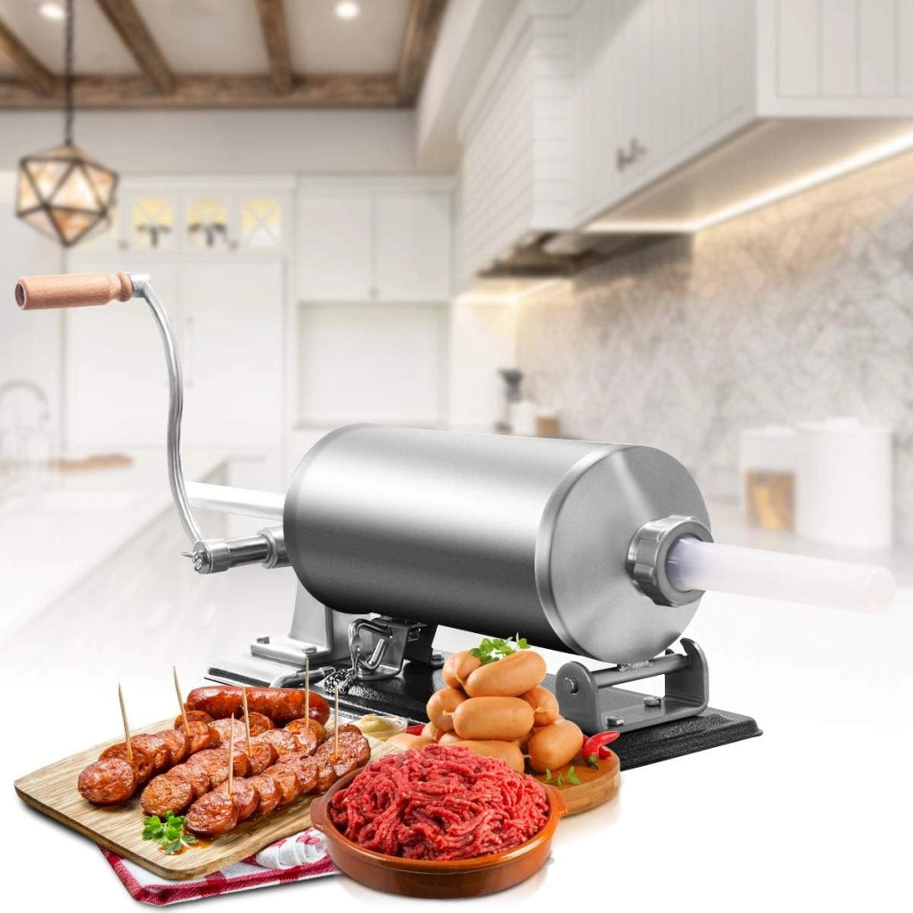 4 kg Insaccatrice per Salsiccia, Macchina per la Produzione di Salsicce, Insaccatrice Manuale per Uso Domestico, Salsicce Siringa con 4 Tubi di Riempimento