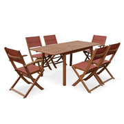 Set tavolo da giardino rettangolare allungabile in legno con 6 sedie,