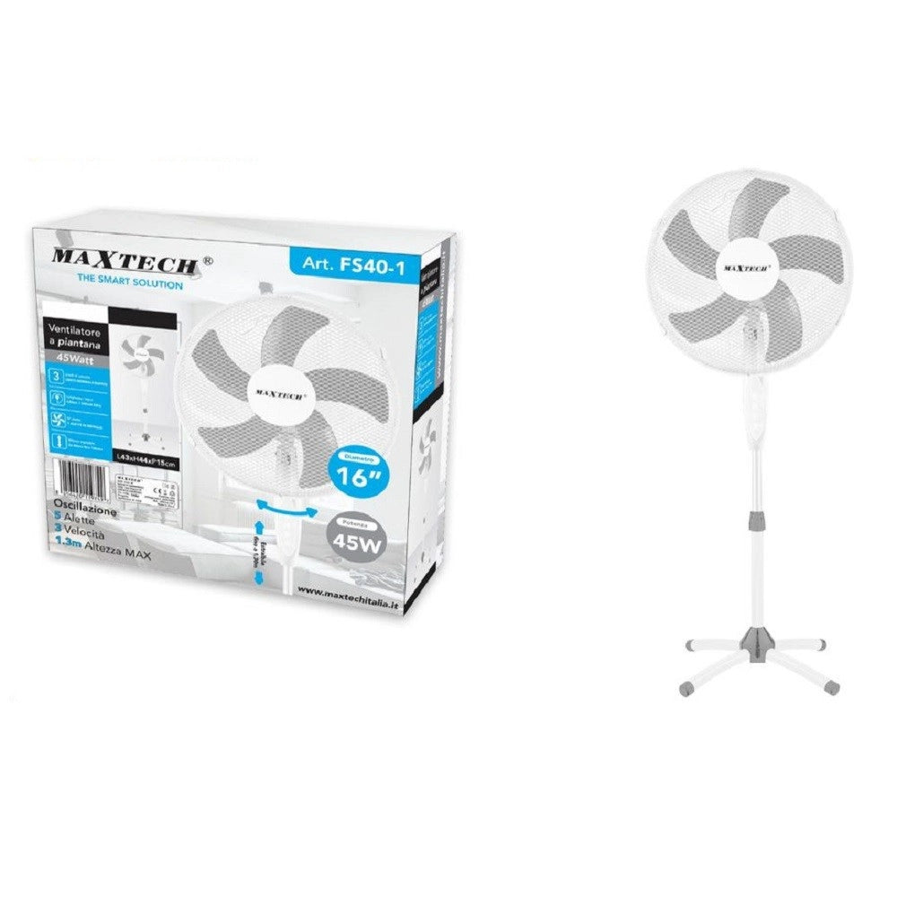 Trade Shop - Ventilatore A Piantana 130cm 3 Velocità 45 W 16" Funzione Di Oscillazione Fs40-1 -