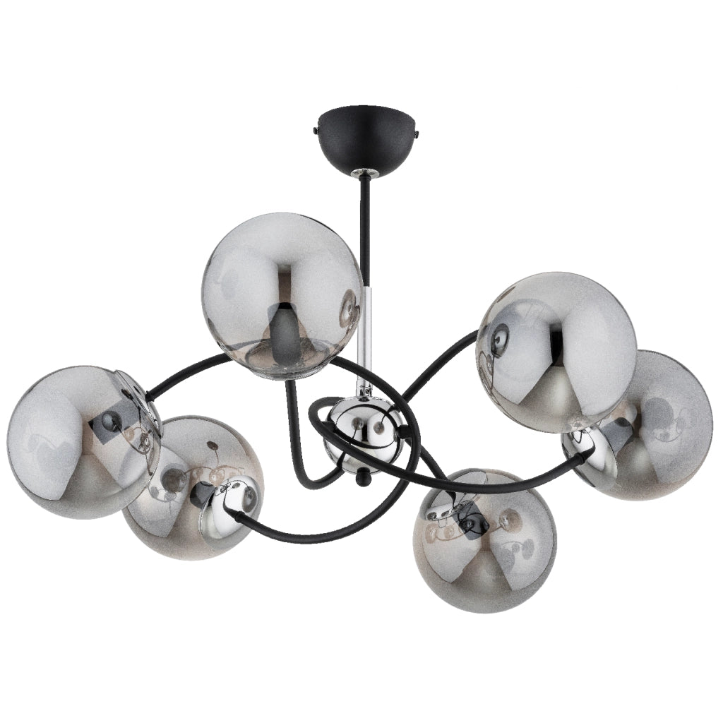 Plafoniera glamour Aurora sfere fumé nera/cromo 6xE14