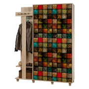 Mobile da ingresso Liana, Entratina appendiabiti, Composizione per atrio, Consolle portaoggetti multifunzione, 135x36h194 cm, Quercia e Multicolore