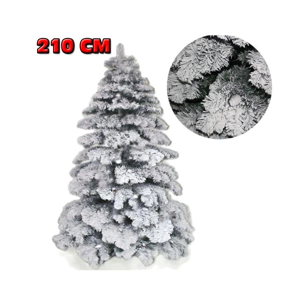 Trade Shop - Albero Di Natale 210 Cm Abete Snow Con Effetto Innevato Bianco Base A Croce -