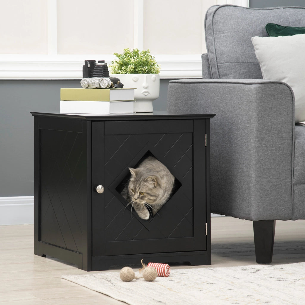 Easycomfort Lettiera per Gatti con Porta Magnetica e Piano d'appoggio, in MDF e Truciolato, 48.5x53x51.5 cm, Nera