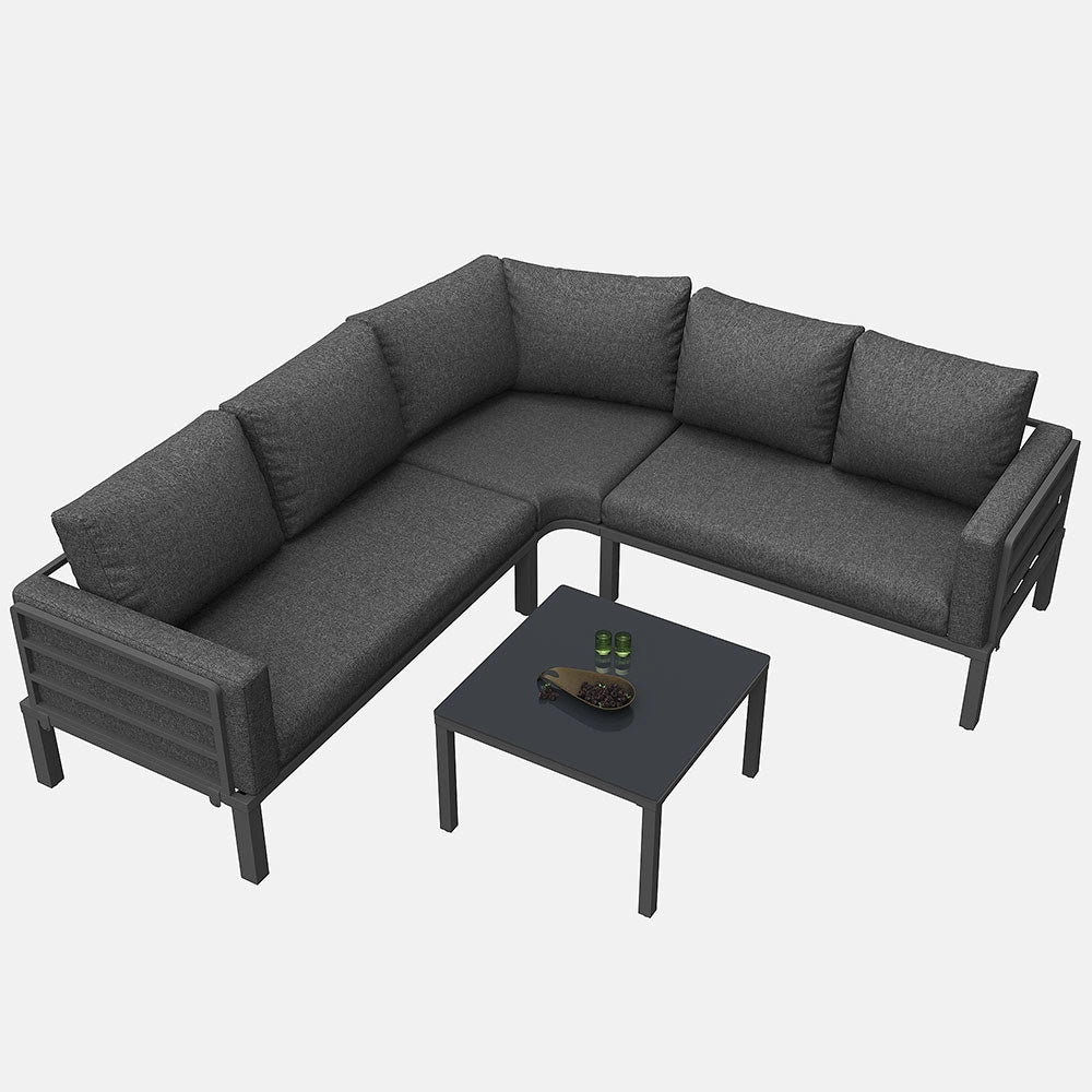 Set giardino - Xylo - 4/5 posti con tavolo vetro temperato grigio