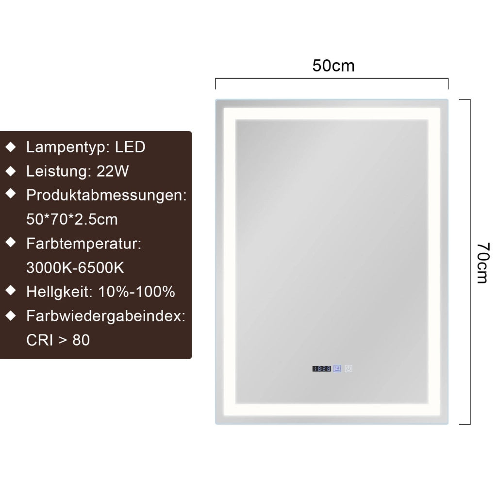 ZMH Specchio da bagno con illuminazione a LED Bagno con funzione touch Specchio da parete bianco
