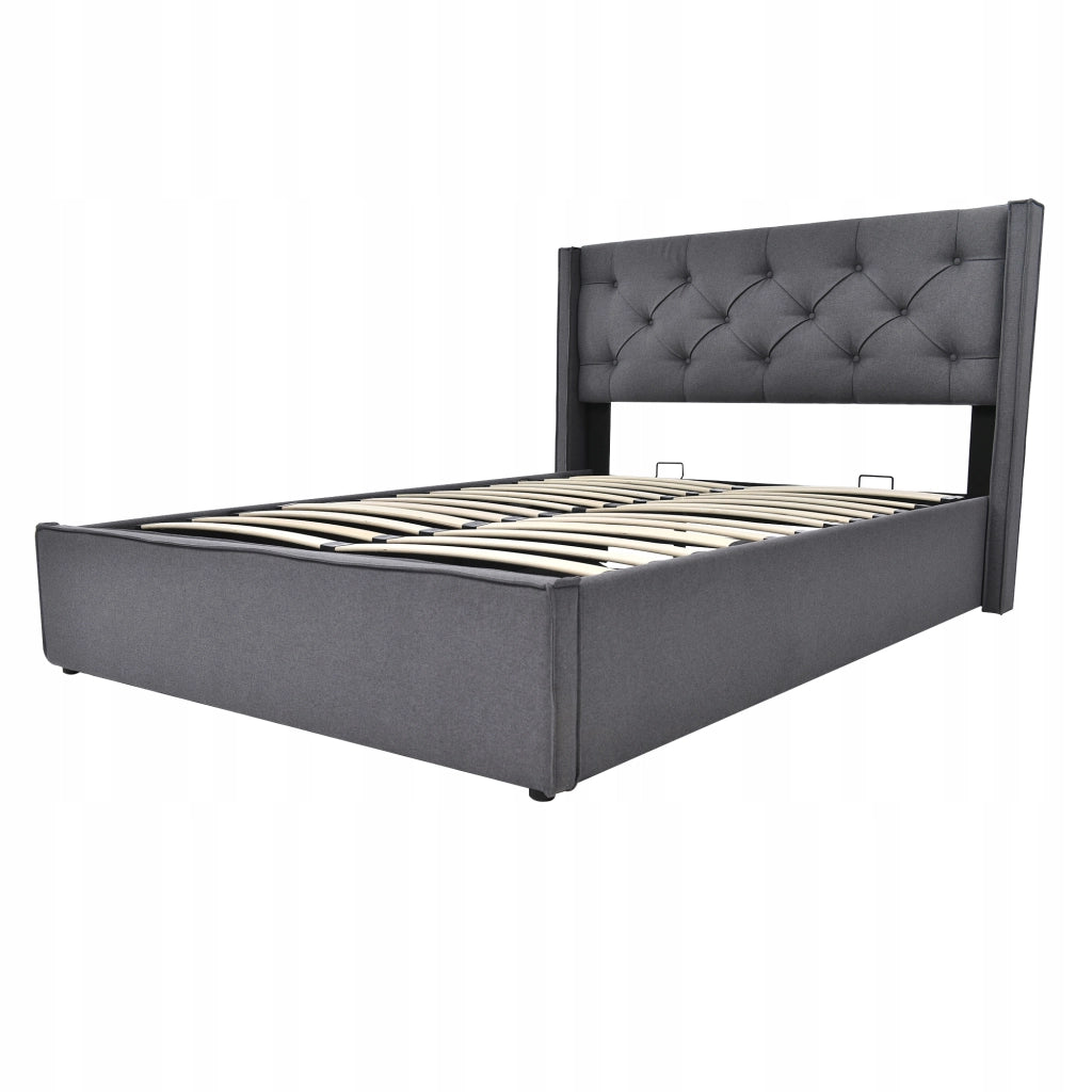 Letto imbottito 160x200 - Xylo - Con sistema idraulico, grigio, incluso materasso