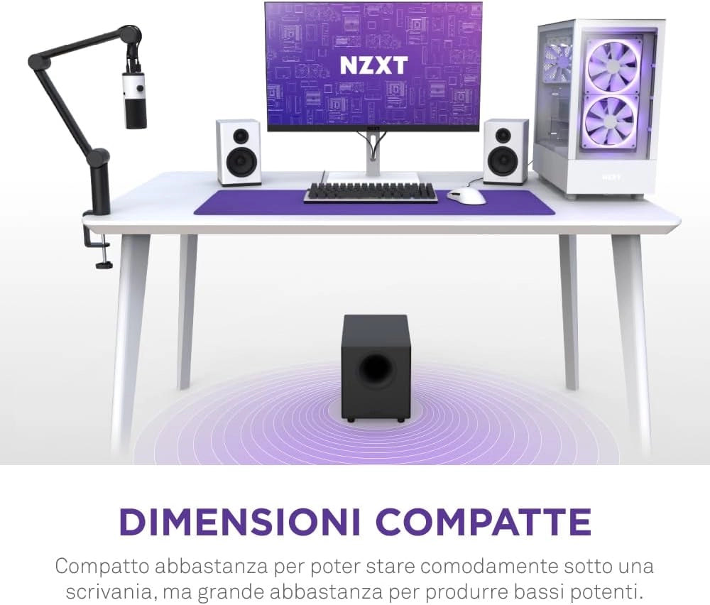 Relay Subwoofer da scrivania per gioco su PC - AP-SUB80-EU - 140 Watt - Bassi profondi e potenti - Driver rivolto in basso da 6,5 pollici - Manopole per controllo crossover e fase - Nero