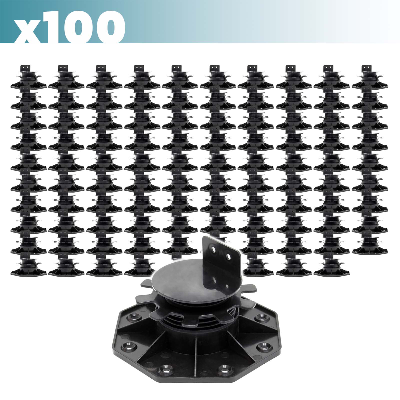 Set 100 supporti per pavimenti galleggianti, Altezza regolabile 33-64mm Max 2700 kg, Piedini Decking
