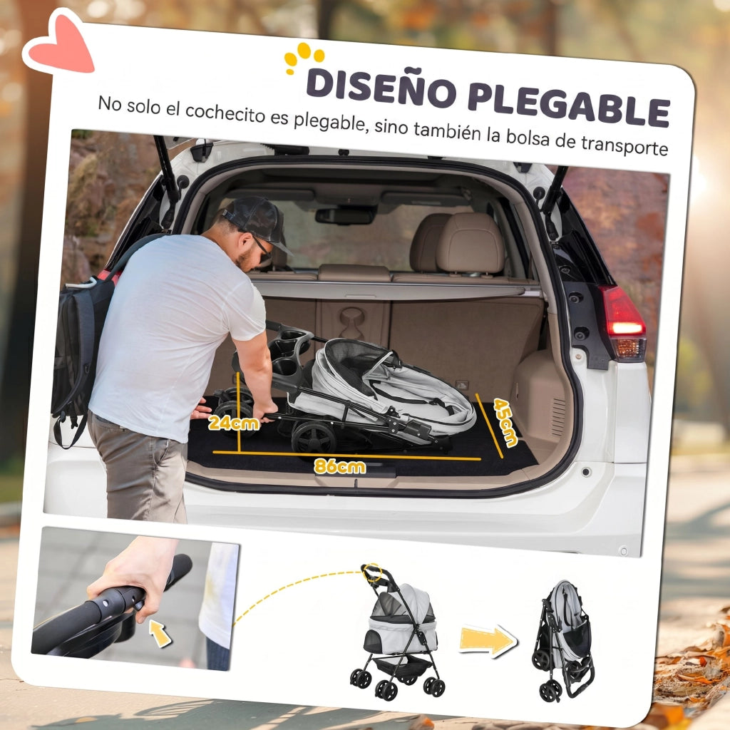 Carrello per Cani Piccoli con 4 Ruote e Finestre ¨C zephmum ¨C Grigio 67x45x96 cm