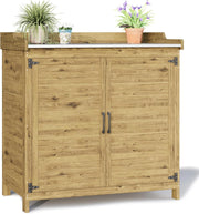 Tavolo da Esterno per Piante, Tavolo da Giardino con Piano di Lavoro Impermeabile, Tavolo da Lavoro in Legno con 1 Ripiano Regolabile, 48x98x95 cm. (Naturale)
