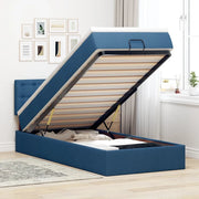 Pouf Letto con Materasso e LED Blu 100x200 cm in Tessuto