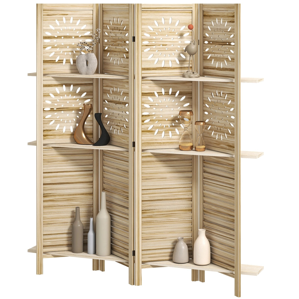 Libreria divisorio 4 pannelli con 3 ripiani ¨C zephmum ¨C legno di paulownia 160x170 cm