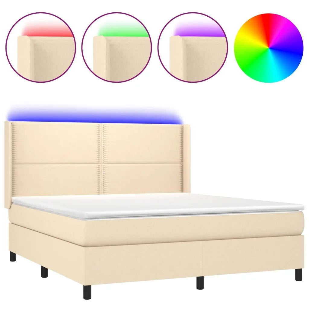 Letto a Molle con Materasso e LED Crema 180x200 cm in Tessuto cod mxl 35496