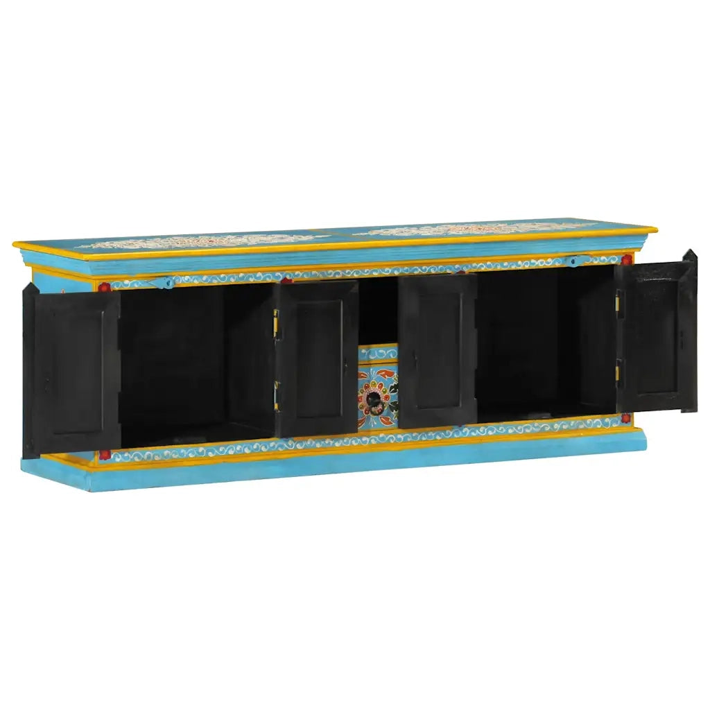 Mobile Porta TV Blu 110x30x40 cm in Legno Massello di Mango
