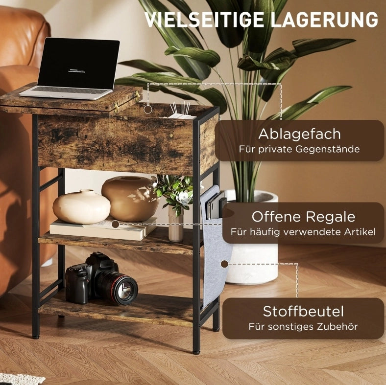 Comodino con presa 60x29，8x58，5 cm legno marrone rustico， contenitore
