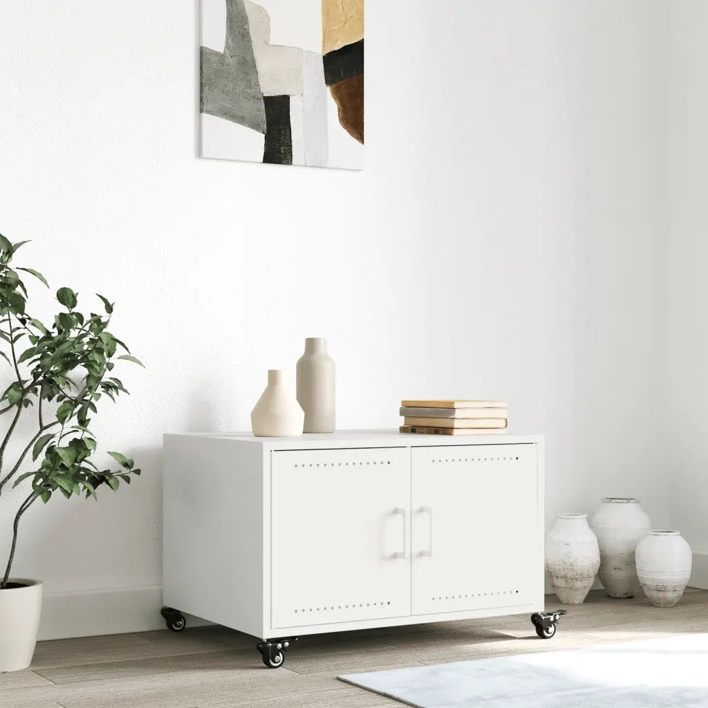 Tavolino da Salotto Bianco 68x50x43,5 cm in Acciaio 846691