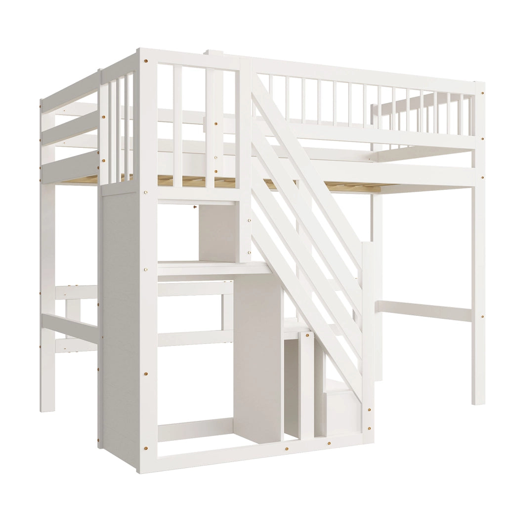 Letto singolo in legno bianco con scala contenitiva 90x200 cm