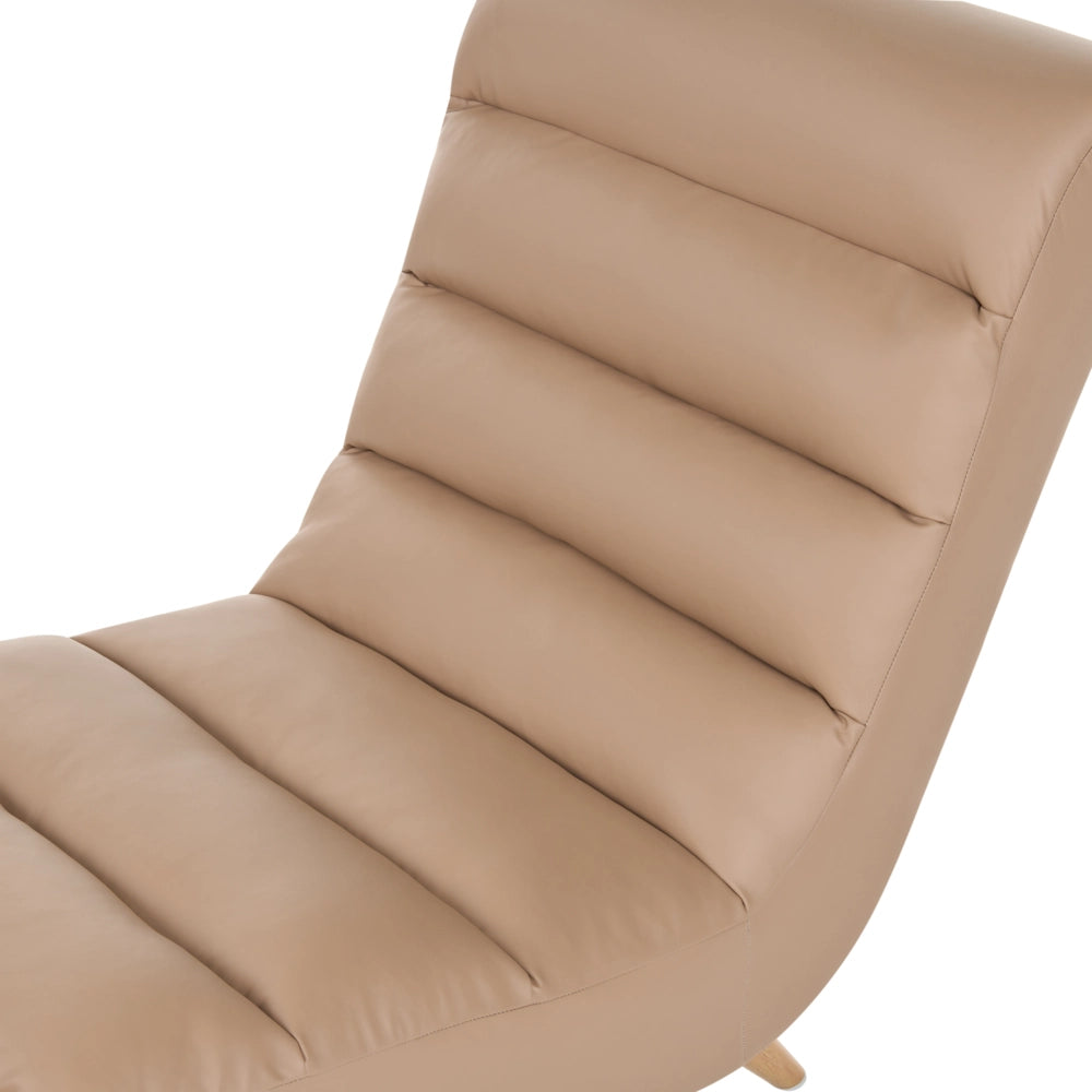Chaise longue in pelle sintetica marrone chiaro per soggiorno, per il relax, con gambe effetto legno, stile scandinavo moderno