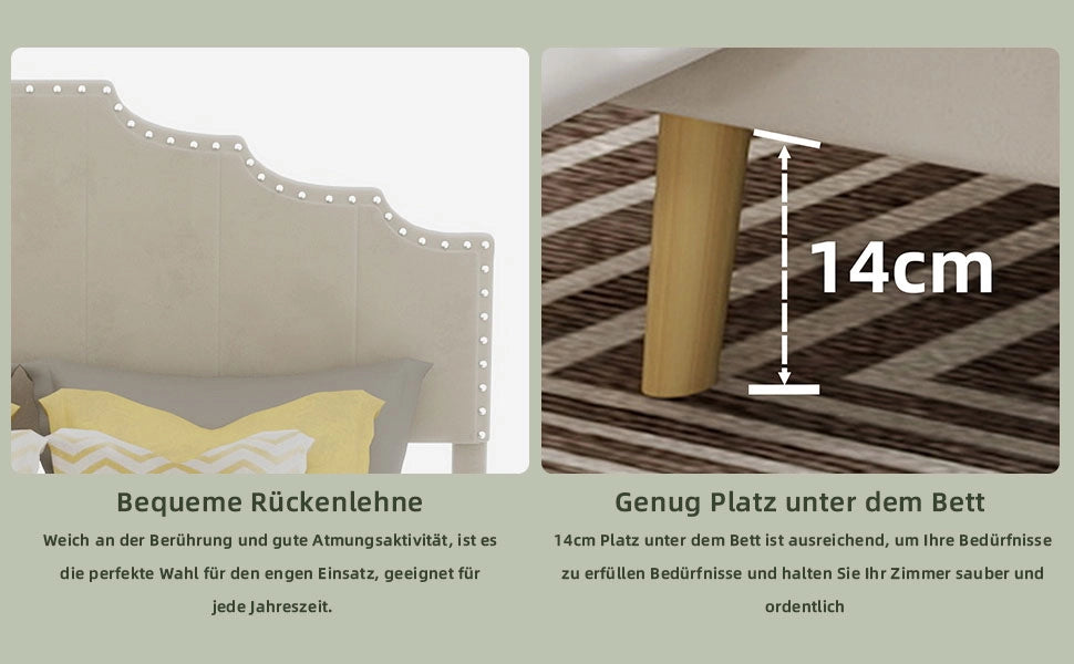 Letto imbottito con testiera ¨C Minimal ¨C beige velluto 140x200 cm