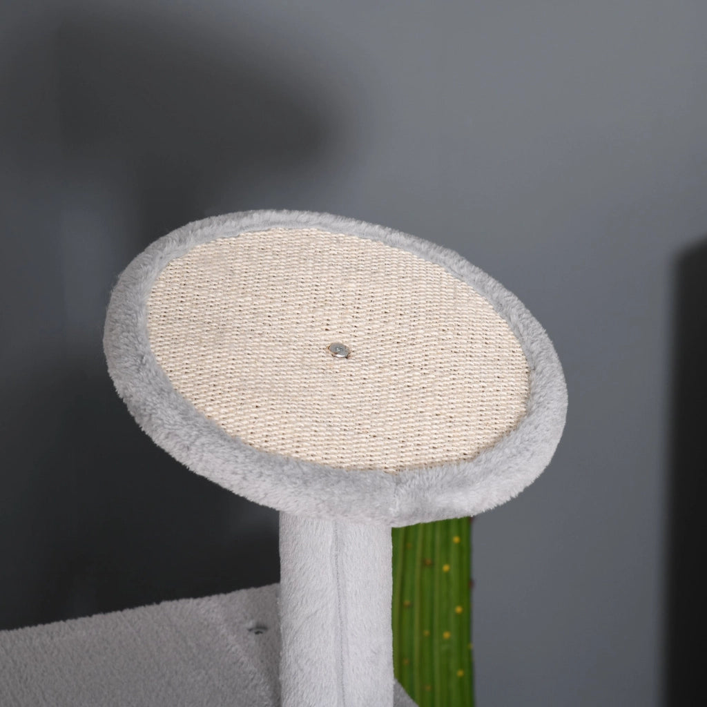 Albero Tiragraffi per Gatti 60x50x165 cm in Peluche e Corda Sisal Grigio e Beige