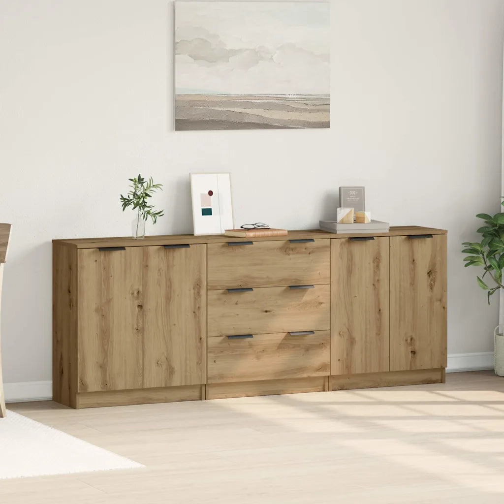 Credenze 3 pz Rovere Artigianale 60x30x70 cm Legno Multistrato 3329226