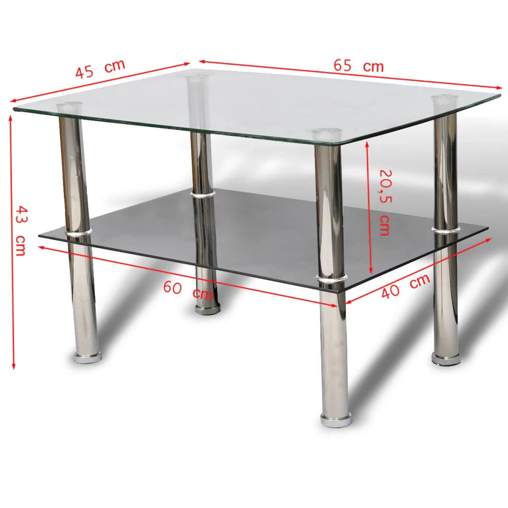 Tavolino da caffè di design vetro bianco e nero 2 ripiani 65 x 45 cm 0902029