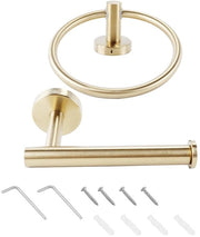 Accessori per la bagno 2 pezzi - Portaasciugamani/Porta carta igienica - Acciaio inossidabile - Resistente alla corrosione - Finitura dorata - Adatto per ambienti umidi - Accessori per la bagno