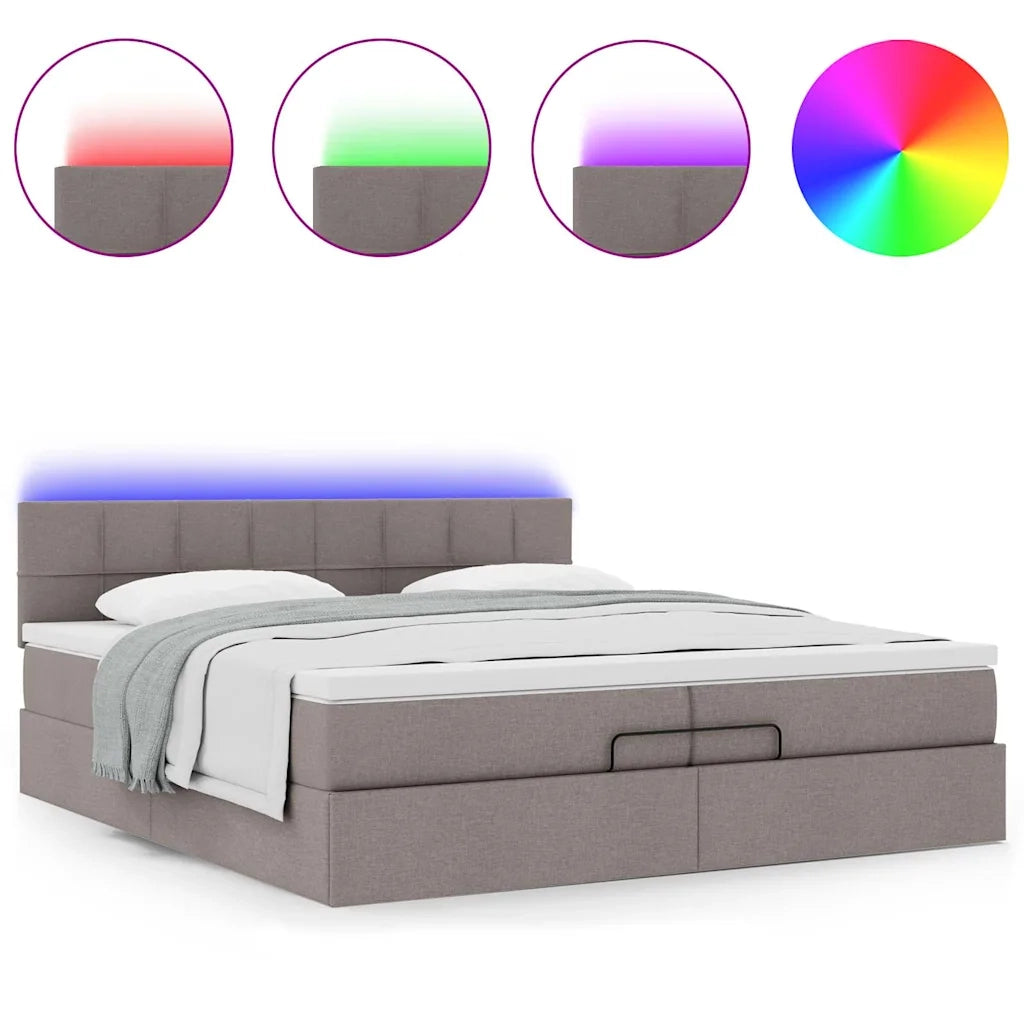 Struttura Letto Pouf con Materassi Tortora 200x200 cm Tessuto