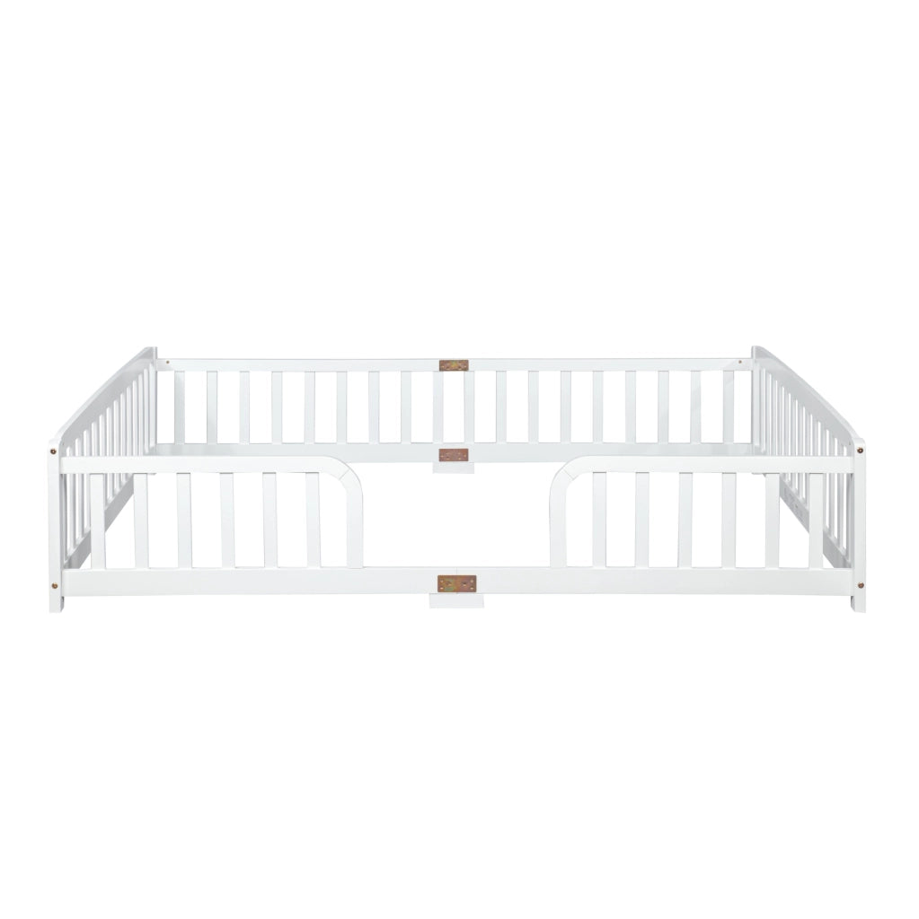 Letto a pavimento per bambini 140x200 cm con sponde di sicurezza bianco
