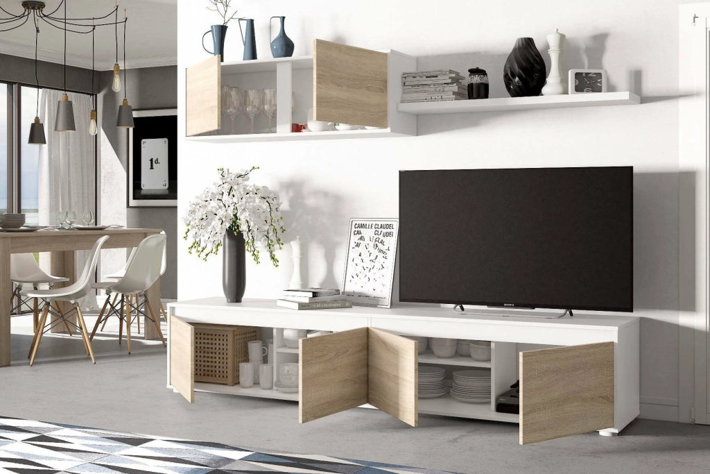 Mobile Soggiorno Amir, Parete Attrezzata 4 Ripiani, 200x41x43h cm Bianco