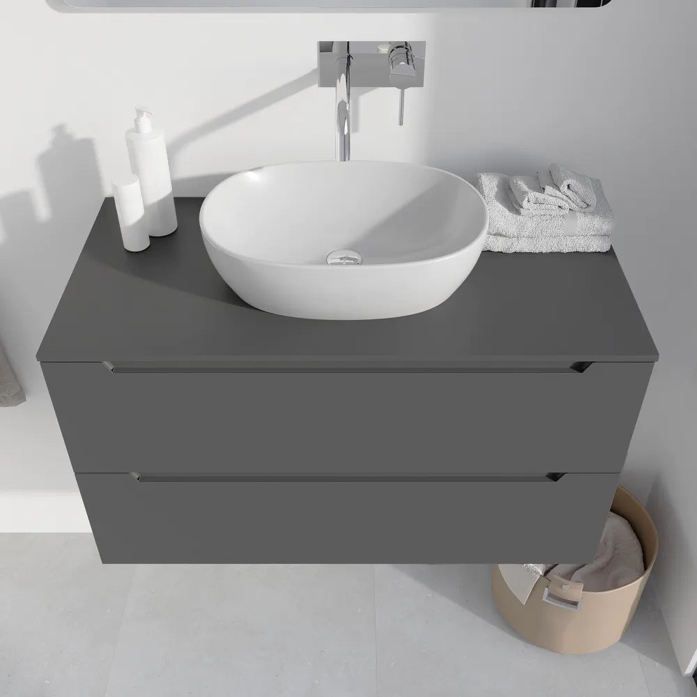 Mobile bagno sospeso 90cm grigio opaco due cassetti soft-close con top | Bako