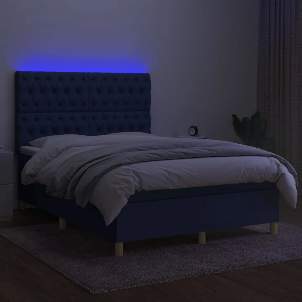 Letto a Molle con Materasso e LED Blu 140x190 cm in Tessuto 3135675