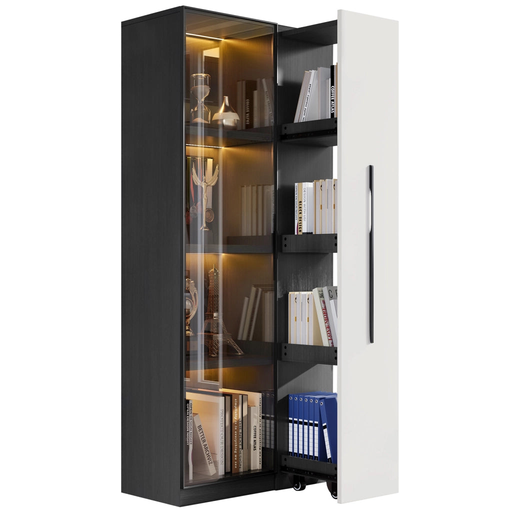 Vetrina con 1 Porta; 1 Cassetto laterale e LED; per Soggiorno Sala da Pranzo Cucina; in MDF; 70 × 40 × 160 cm