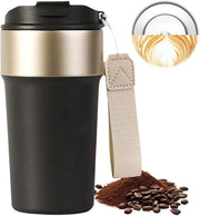 Tazza termica per viaggio - tazza da caffè da portare via - ermetica - acciaio inossidabile - 500 ml - nero con coperchio e beccuccio