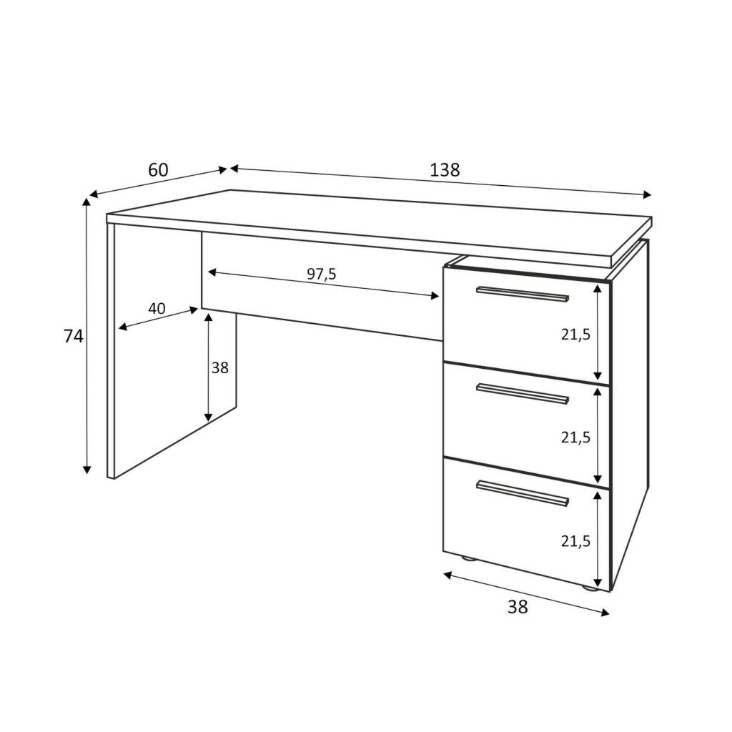 Scrivania Alimet, Scrittoio da ufficio moderno, Tavolo da studio con cassettiera a 2 cassetti e 1 anta, cm 138x60h74, Bianco